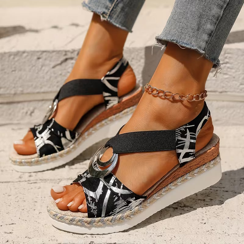 Sandali Platform in Tessuto Jacquard con Dettaglio Argento