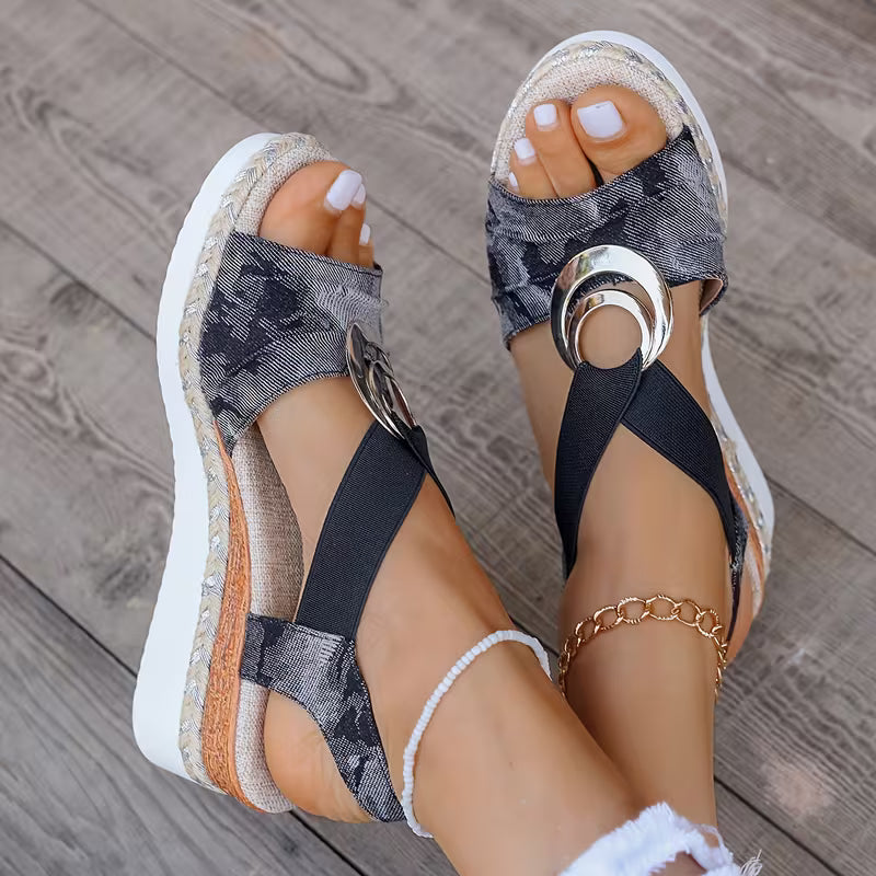 Sandali Platform in Tessuto Jacquard con Dettaglio Argento