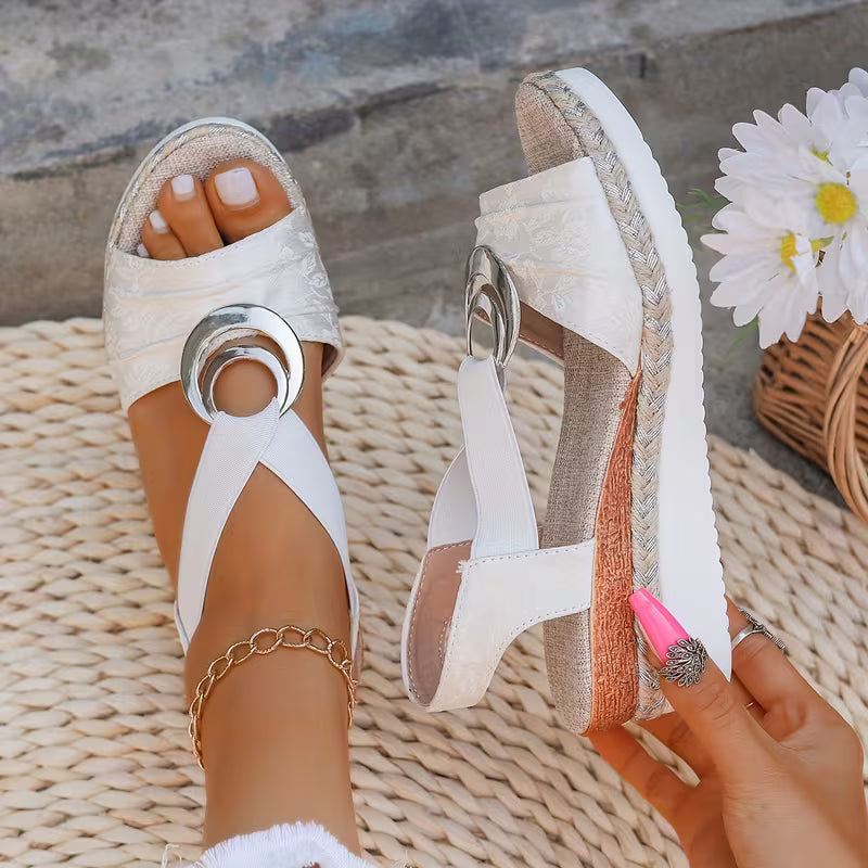 Sandali Platform in Tessuto Jacquard con Dettaglio Argento