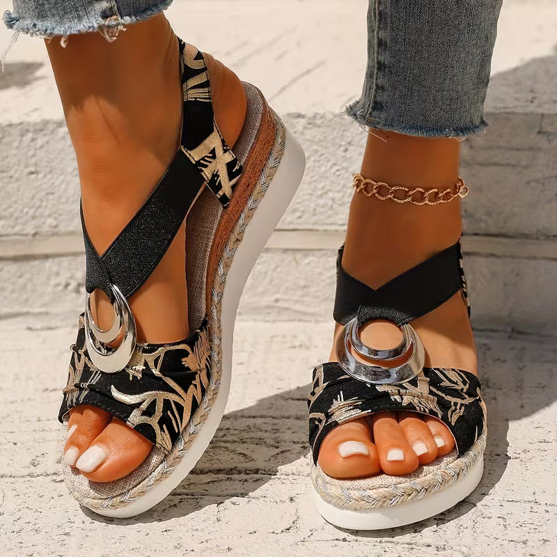 Sandali Platform in Tessuto Jacquard con Dettaglio Argento
