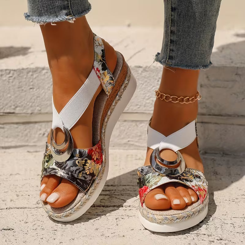 Sandali Platform in Tessuto Jacquard con Dettaglio Argento