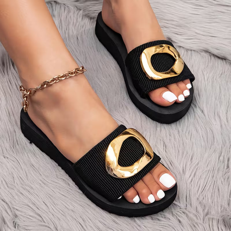 Sandali Slide Morgana con Dettaglio Dorato