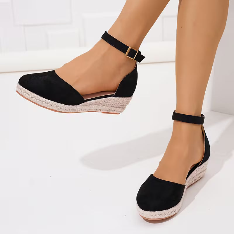 Sandali con Zeppa Bassa in Corda – Espadrillas Eleganti e Casual con Fibbia per Estate e Vacanze