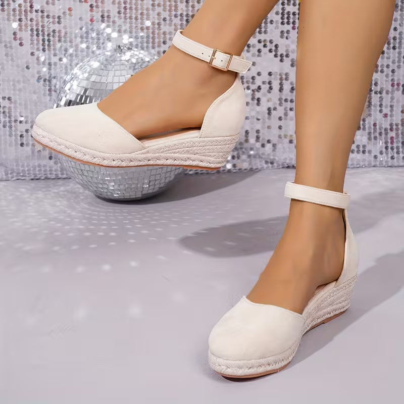 Sandali con Zeppa Bassa in Corda – Espadrillas Eleganti e Casual con Fibbia per Estate e Vacanze