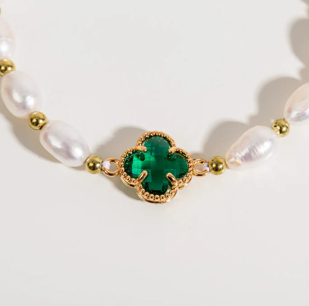 Bracciale con Perline e Perle e Pietra Verde