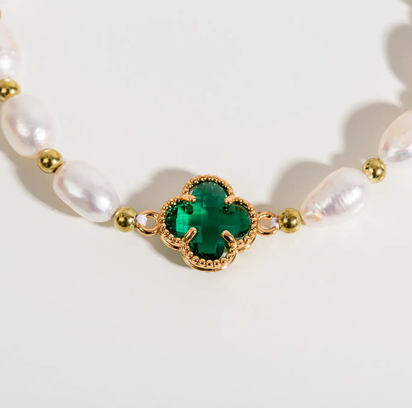 Bracciale con Perline e Perle e Pietra Verde