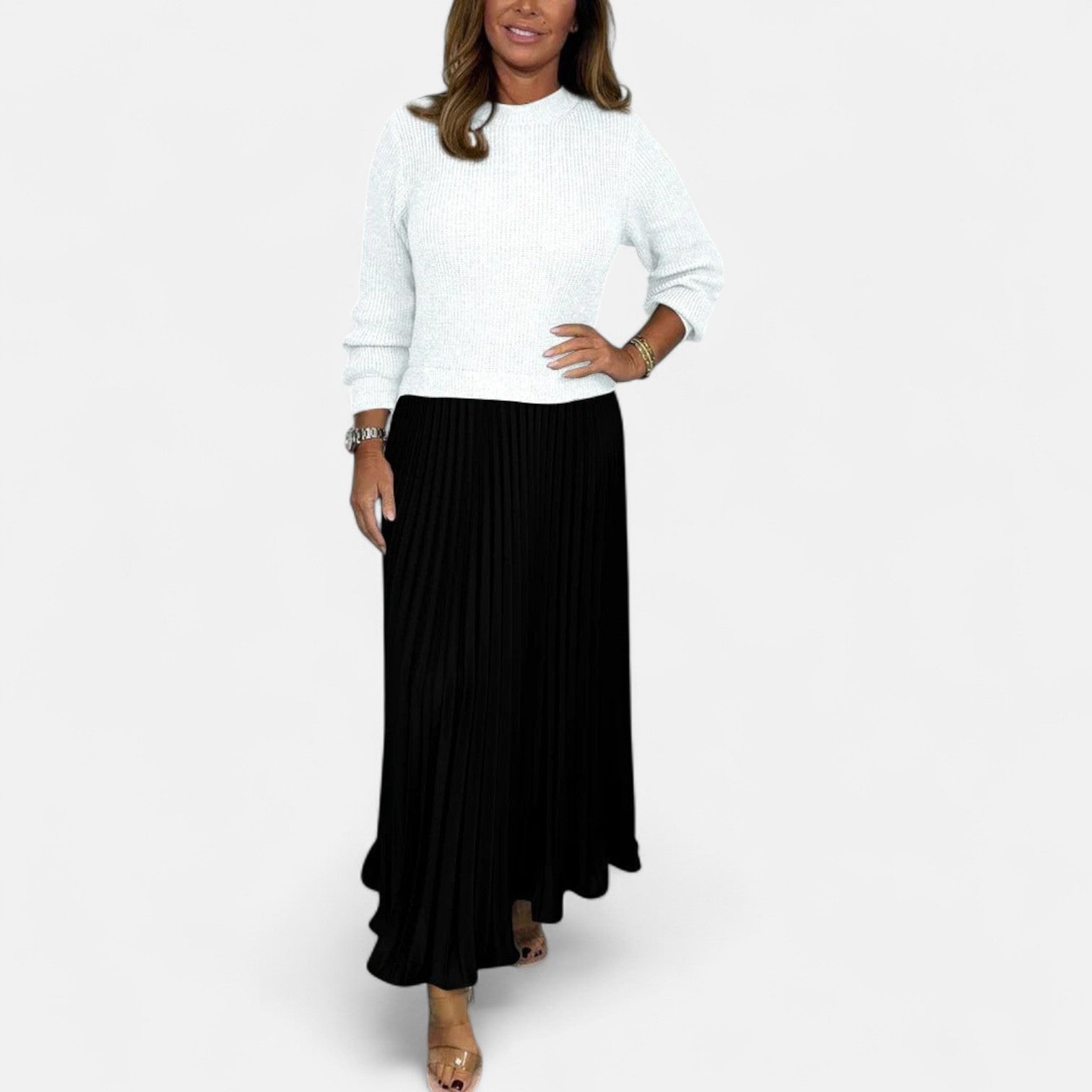 Claudia | Completo maxi con maglione e gonna plissettata