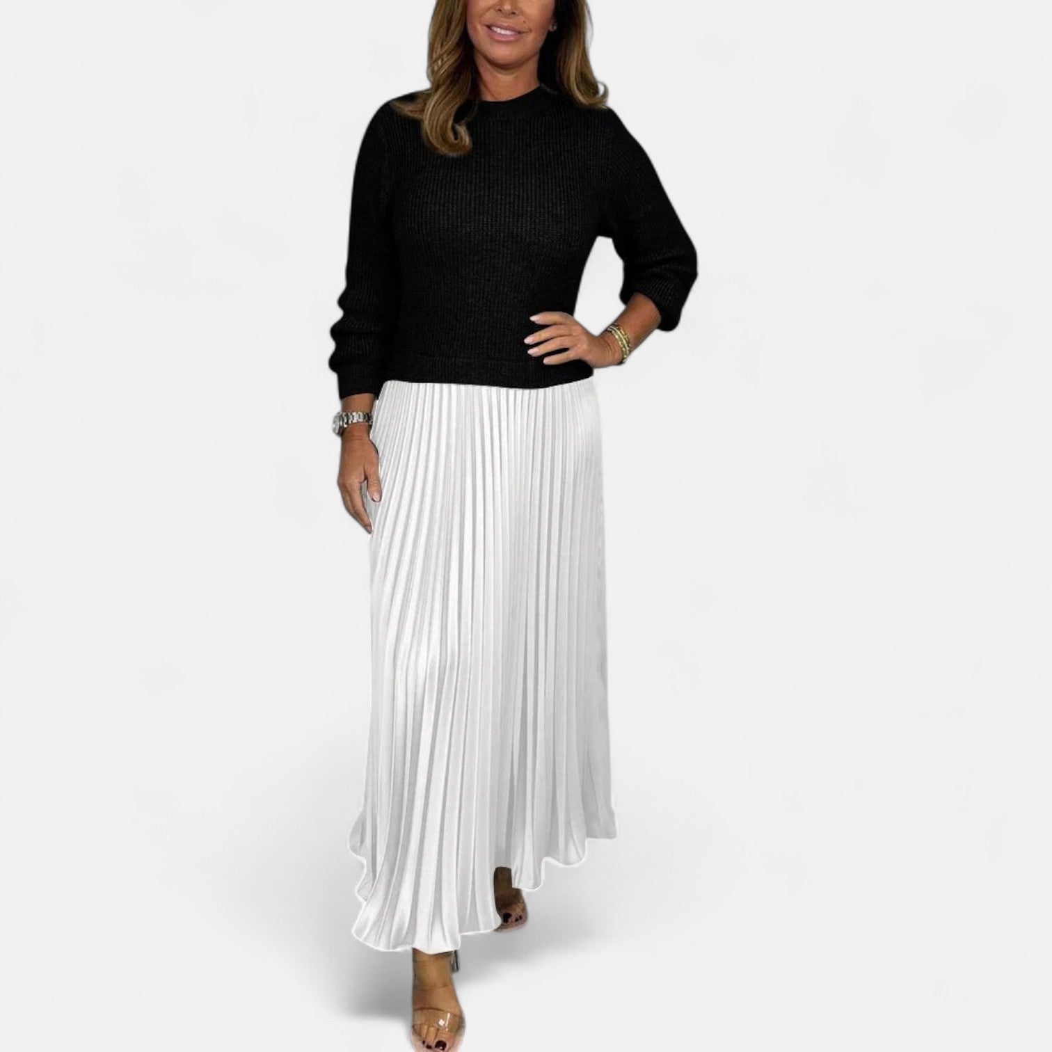 Claudia | Completo maxi con maglione e gonna plissettata