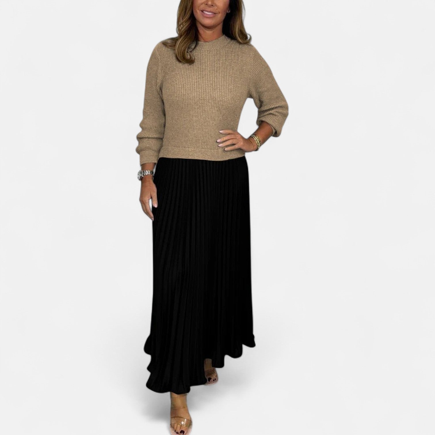 Claudia | Completo maxi con maglione e gonna plissettata