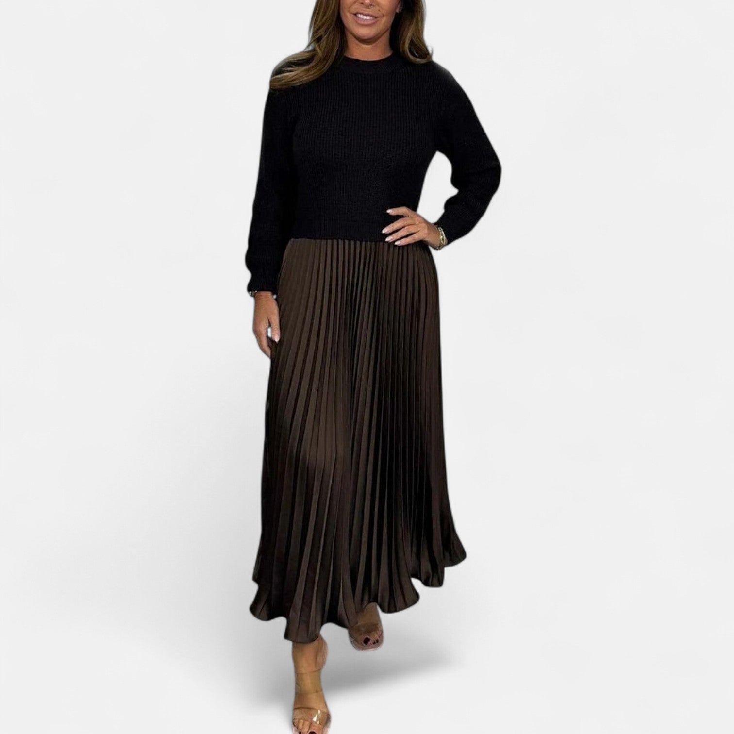 Claudia | Completo maxi con maglione e gonna plissettata