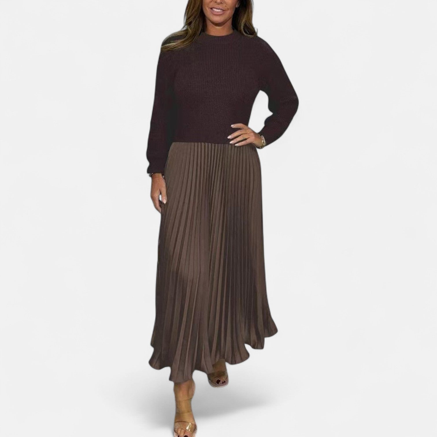 Claudia | Completo maxi con maglione e gonna plissettata