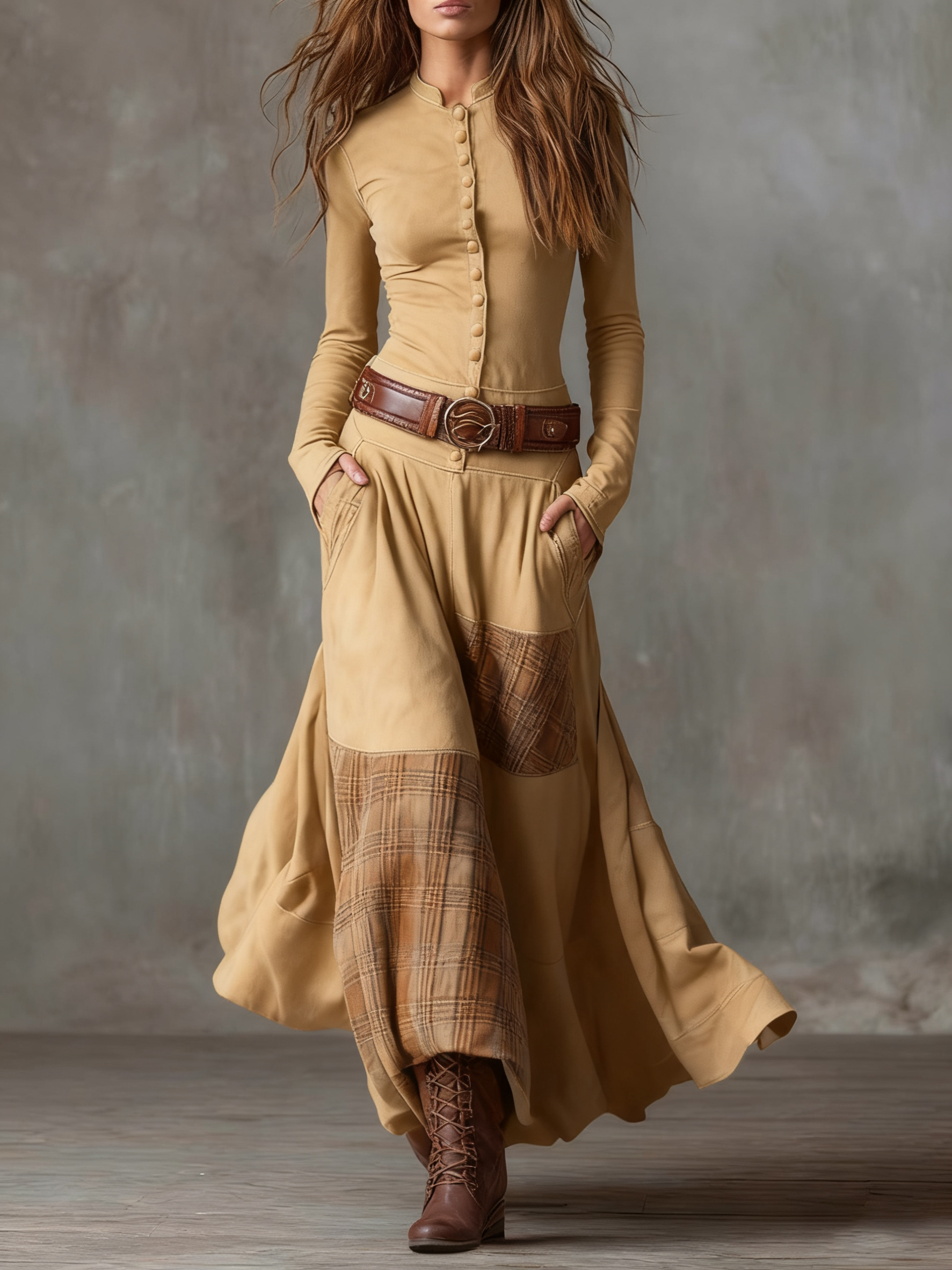 Izabella | Abito maxi effetto suede con cintura inclusa