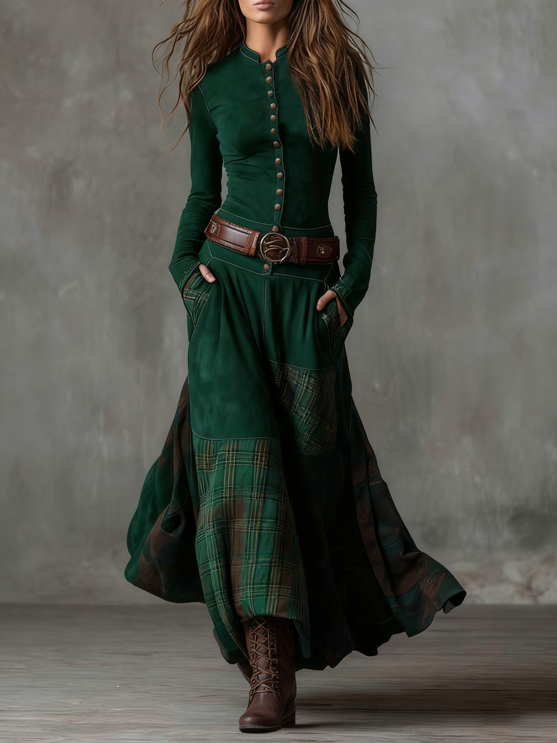 Izabella | Abito maxi effetto suede con cintura inclusa