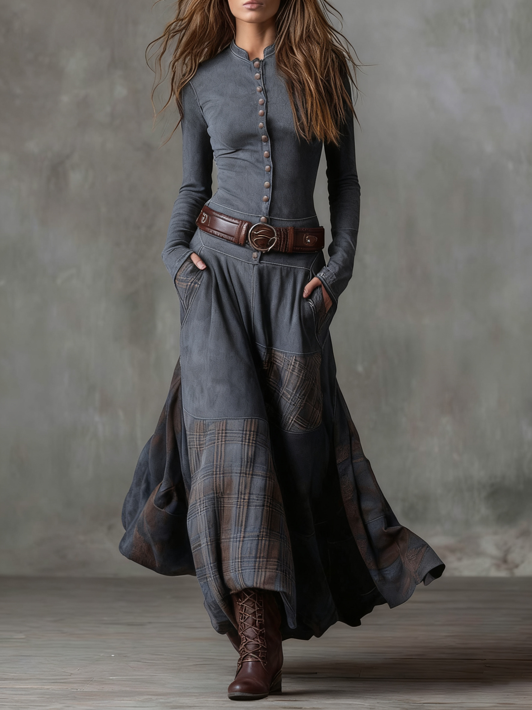 Izabella | Abito maxi effetto suede con cintura inclusa