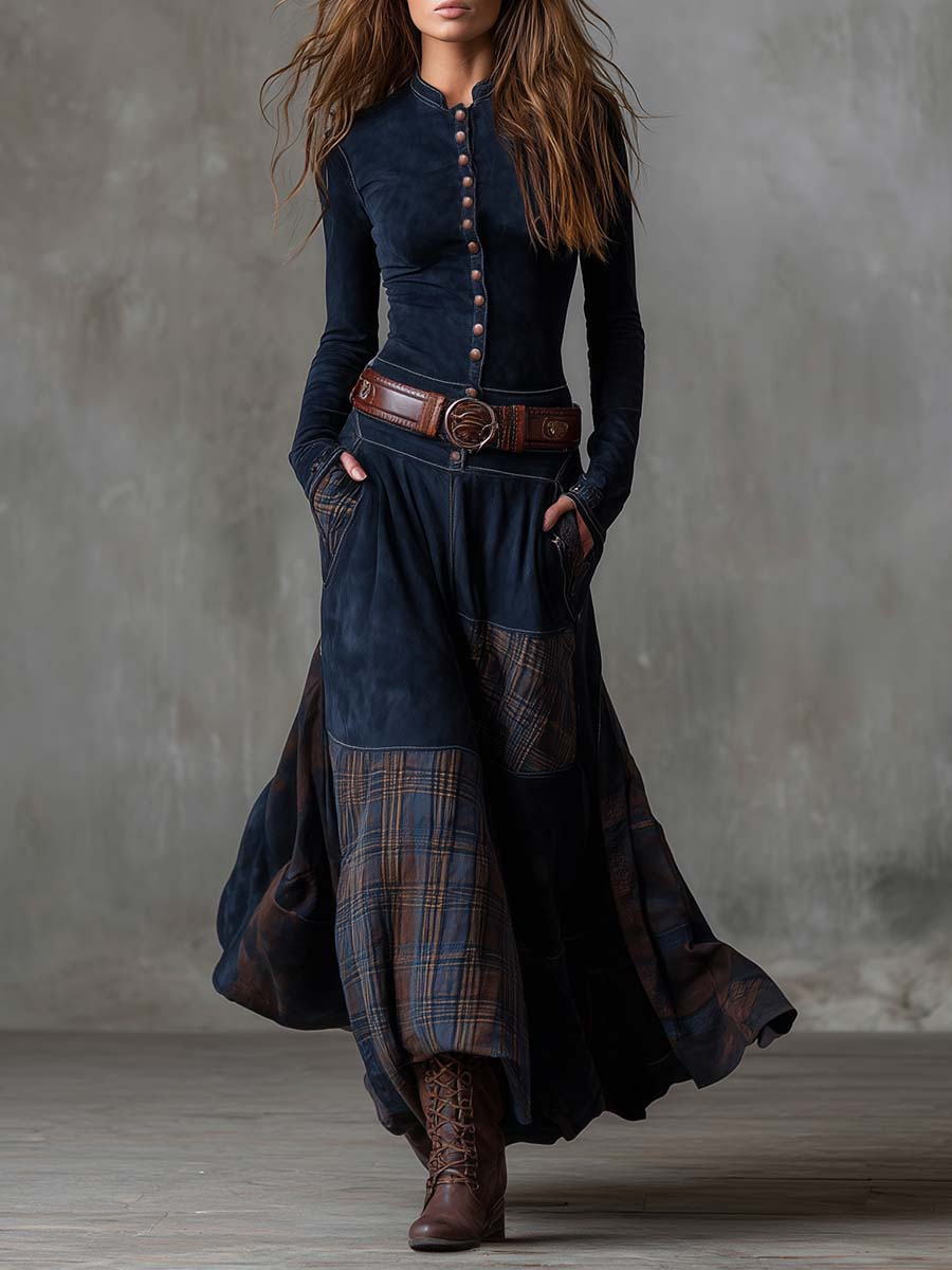 Izabella | Abito maxi effetto suede con cintura inclusa