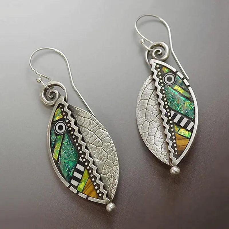 Orecchini Boho con Cristallo Verde Argentati