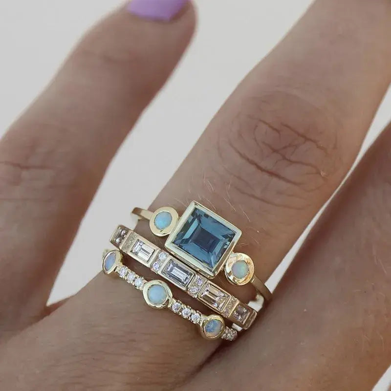 Set di Anelli Vintage con Cristallo Blu