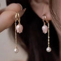 Orecchini Elegante Floreale con Perle Oro Rosa