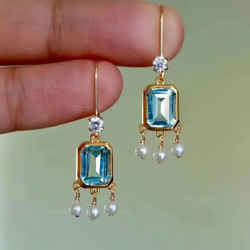 Orecchini Vintage con Cristallo Blu