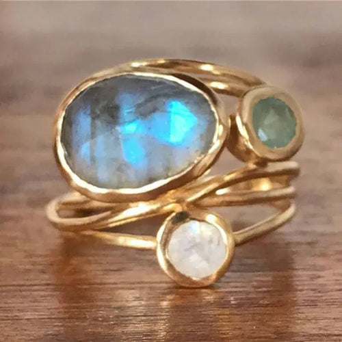 Anello Boho con Cristallo Dorato