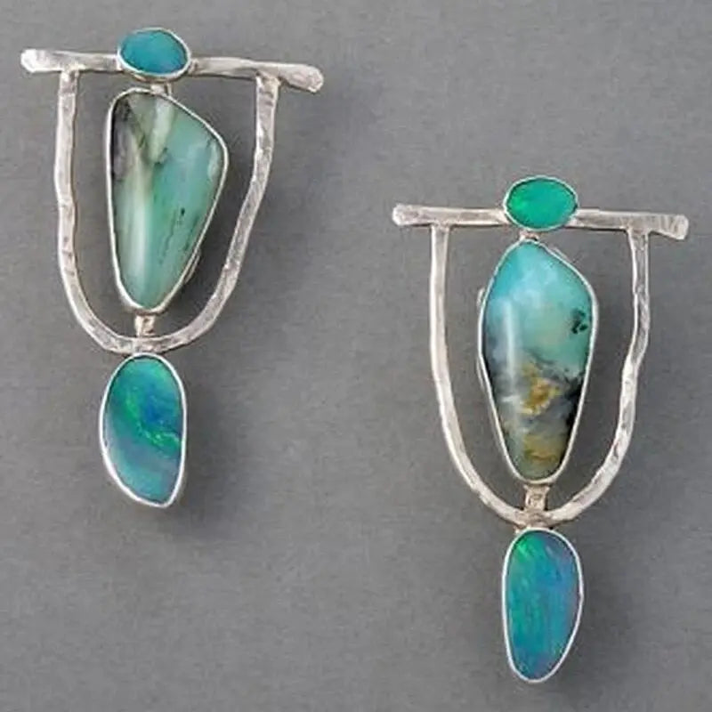 Orecchini Boho con Pietra Turchese Argentati