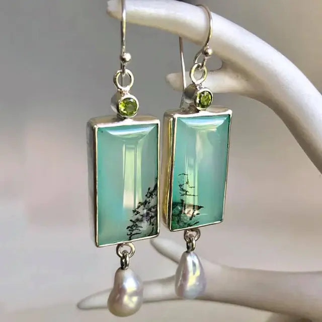 Orecchini con Perle e Smalto Verde