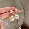Orecchini Elegante Quadrato con Perle