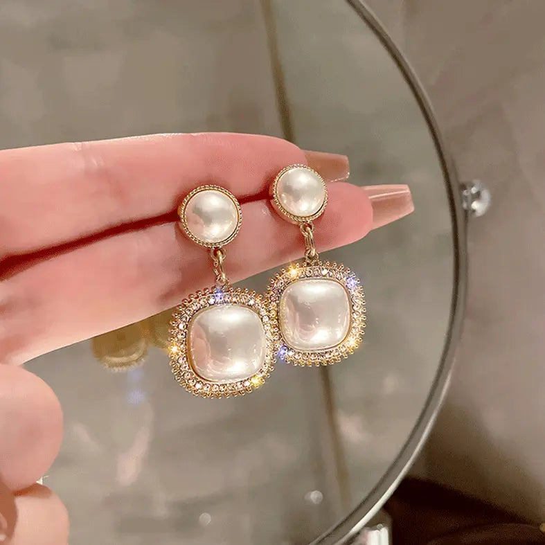 Orecchini Elegante Quadrato con Perle