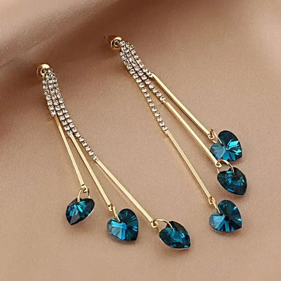 Orecchini Elegante a Cuore con Cristallo Blu