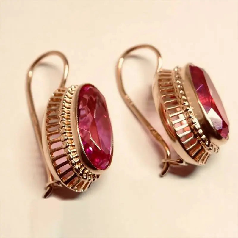 Orecchini Vintage Floreale con Cristallo Rosso Oro Rosa