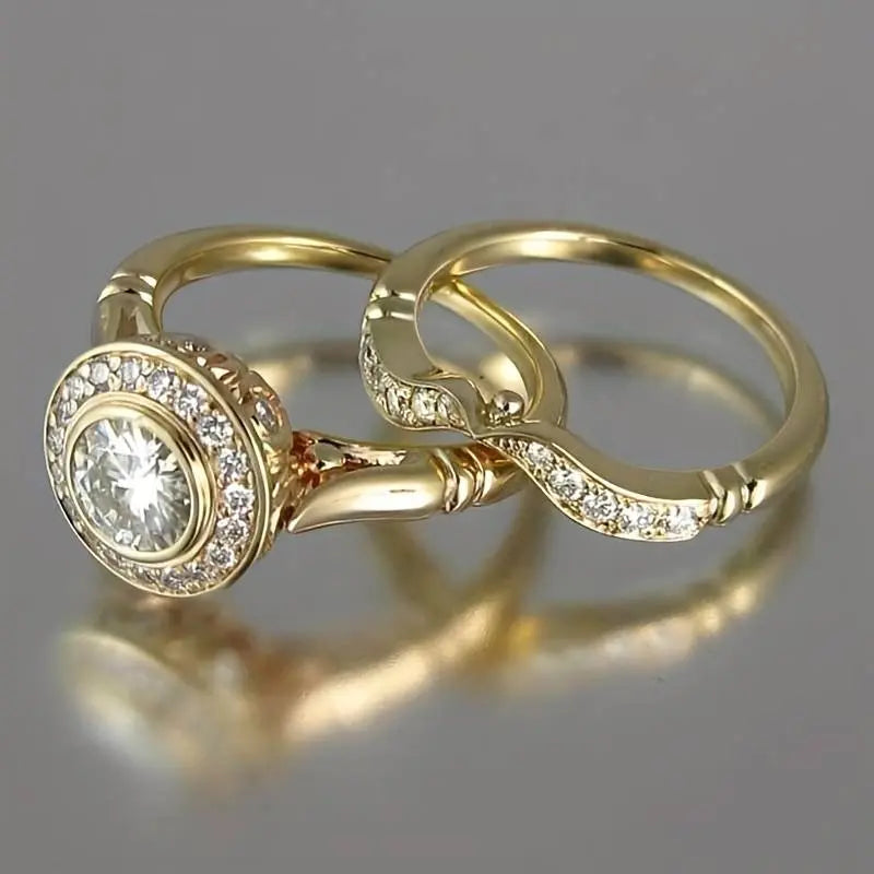 Set di Anelli Vintage con Zirconia Dorato