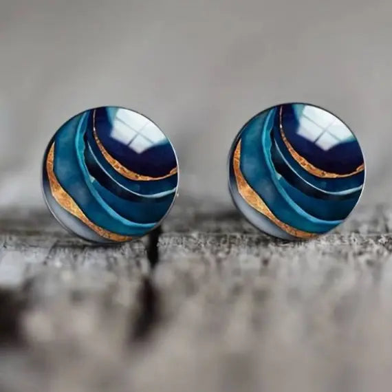 Orecchini Vintage Arrotondato Blu