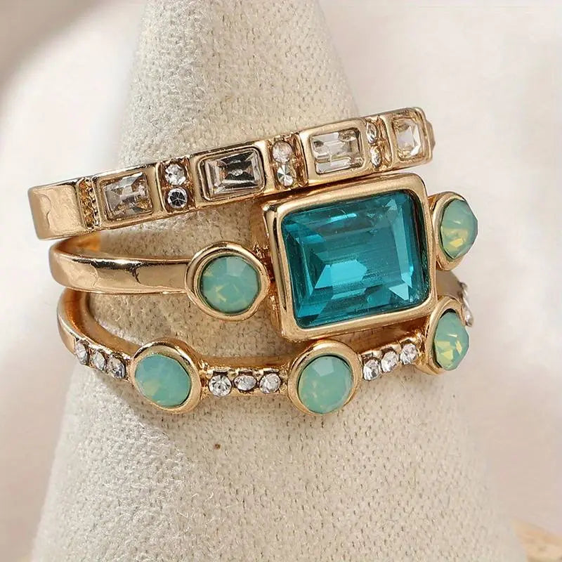 Set di Anelli Vintage con Cristallo Blu