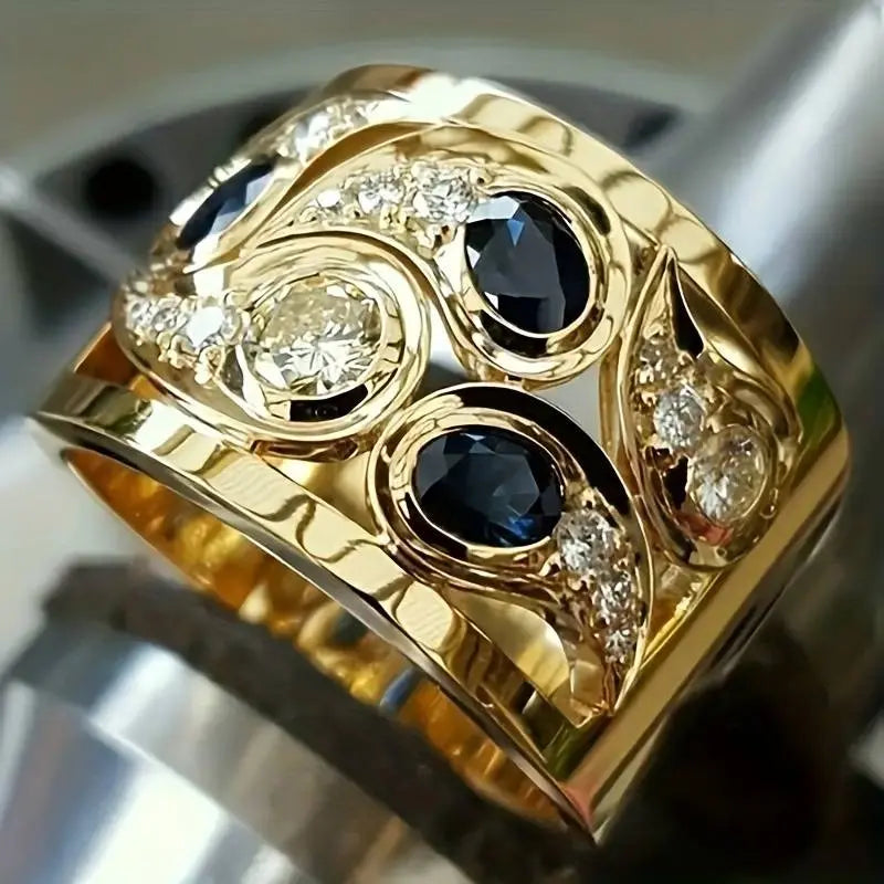 Anello Vintage con Zirconia Dorato