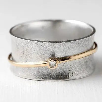 Anello Vintage Lineare con Zirconia Bicolore
