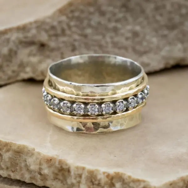Anello Vintage Spinner con Zirconia Bicolore