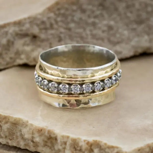 Anello Vintage Spinner con Zirconia Bicolore