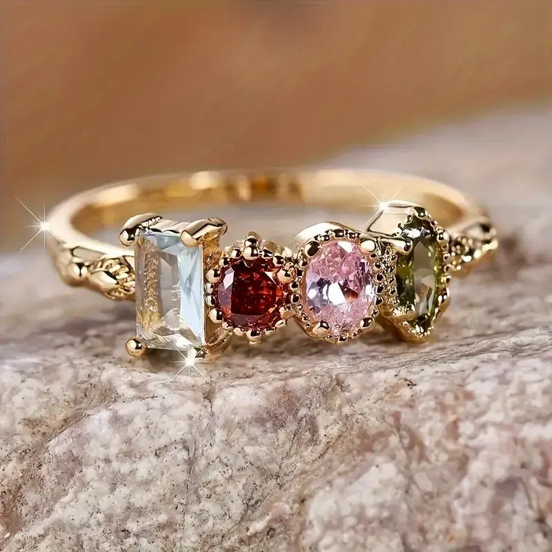 Anello Floreale con Cristallo Dorato