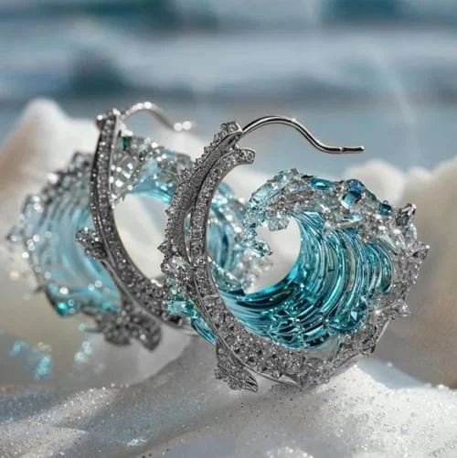 Orecchini Ispirato al Mare Pendenti con Cristallo Blu