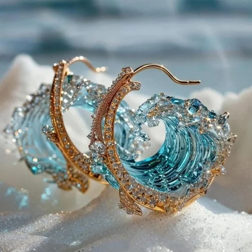 Orecchini Ispirato al Mare Pendenti con Cristallo Blu