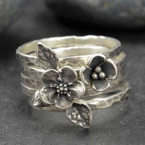 Anello Vintage Floreale a Strati Argentato