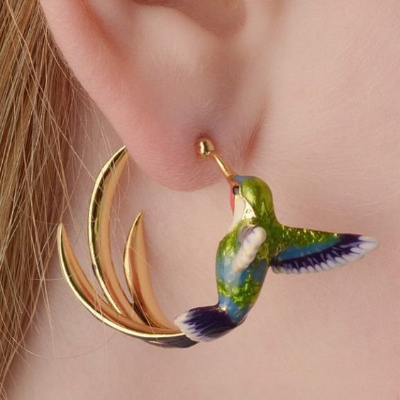 Orecchini Vintage con Colibrì a Cerchio e Smalto