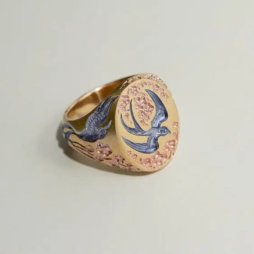 Anello Vintage con Colibrì Dorato