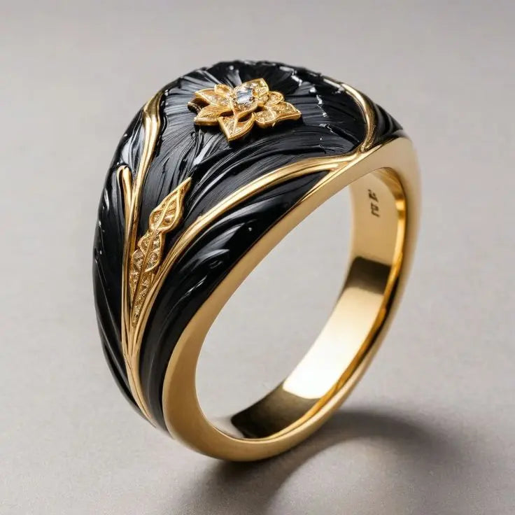 Anello Vintage con Smalto Dorato