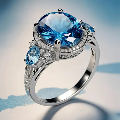 Anello Vintage con Cristallo Blu Argentato