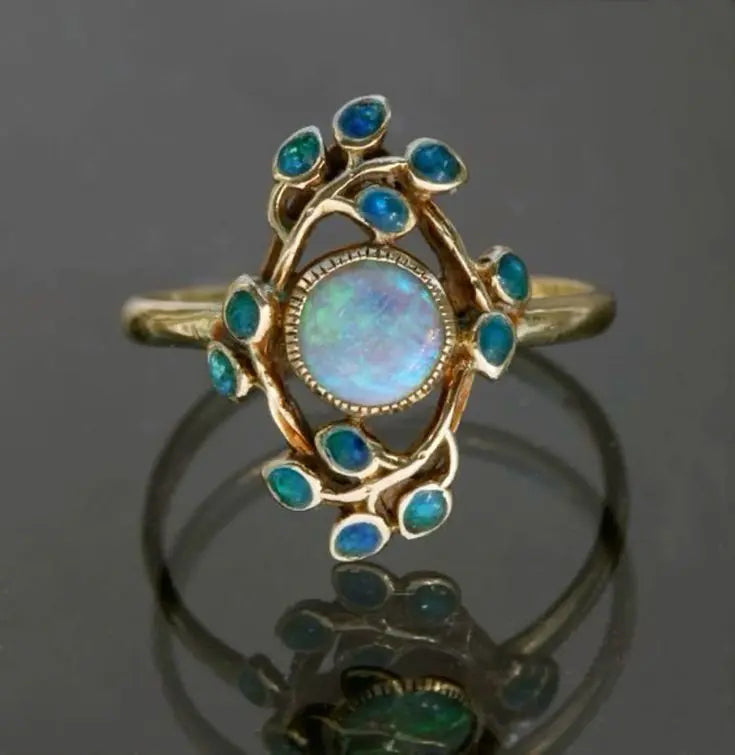 Anello Vintage con Cristallo Blu e Opale Blu