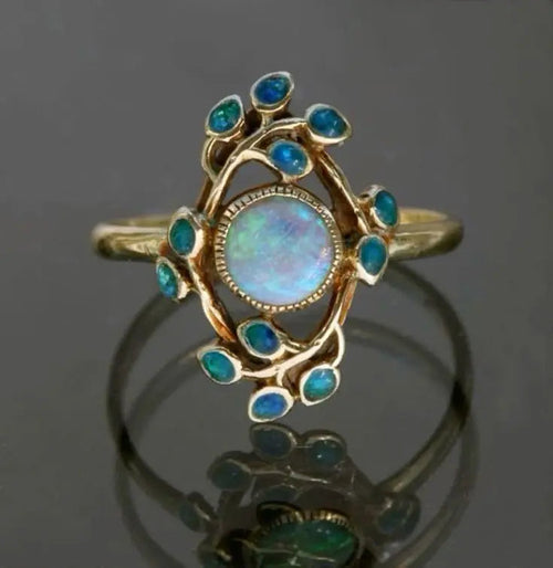 Anello Vintage con Cristallo Blu e Opale Blu