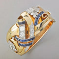 Anello Vintage con Zirconia Blu Dorato