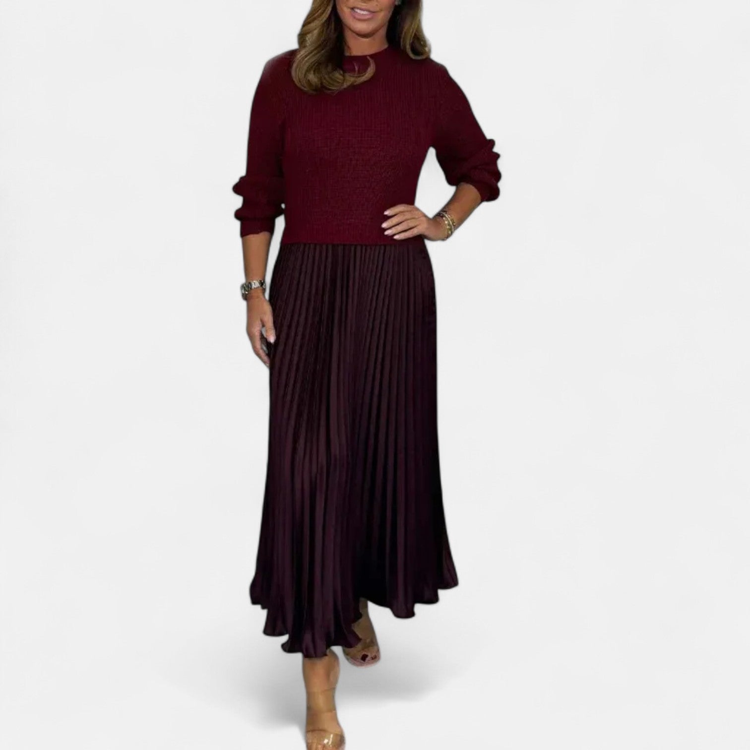 Claudia | Completo maxi con maglione e gonna plissettata