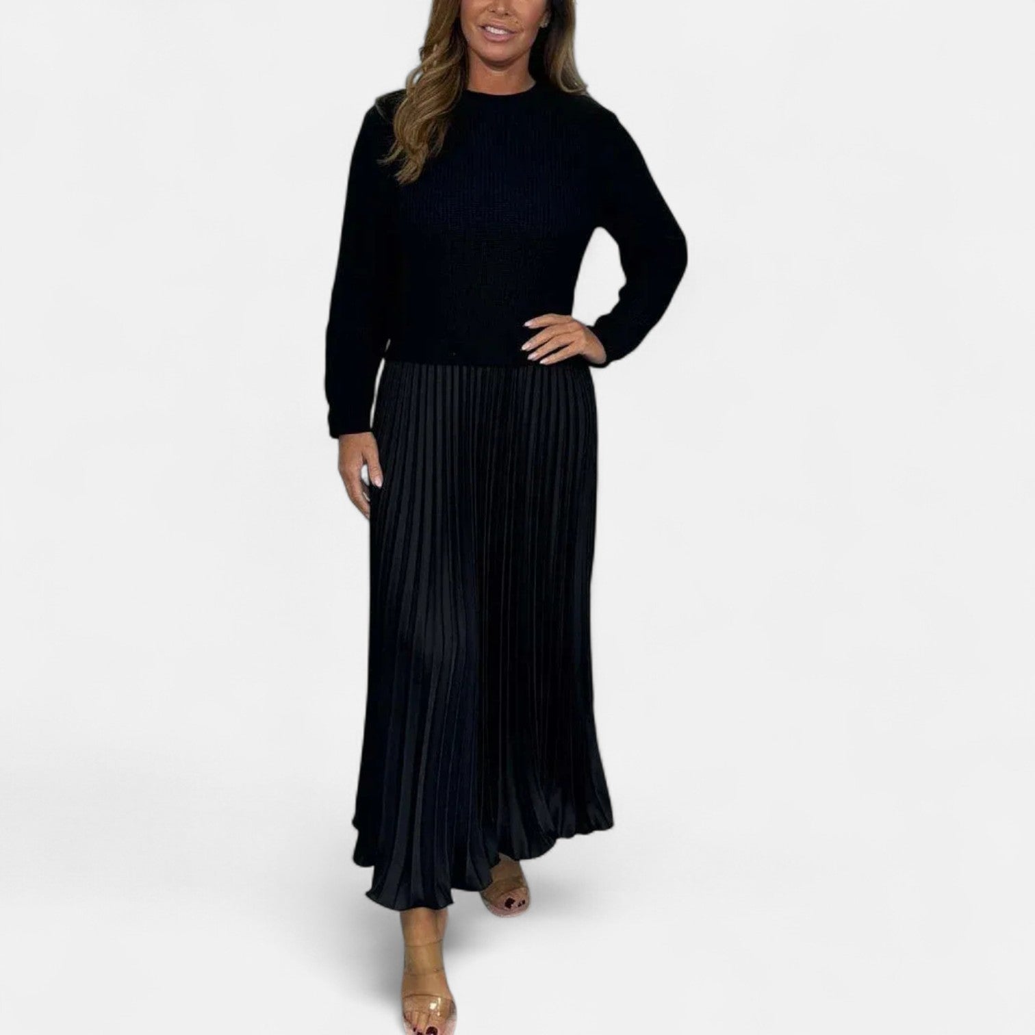 Claudia | Completo maxi con maglione e gonna plissettata